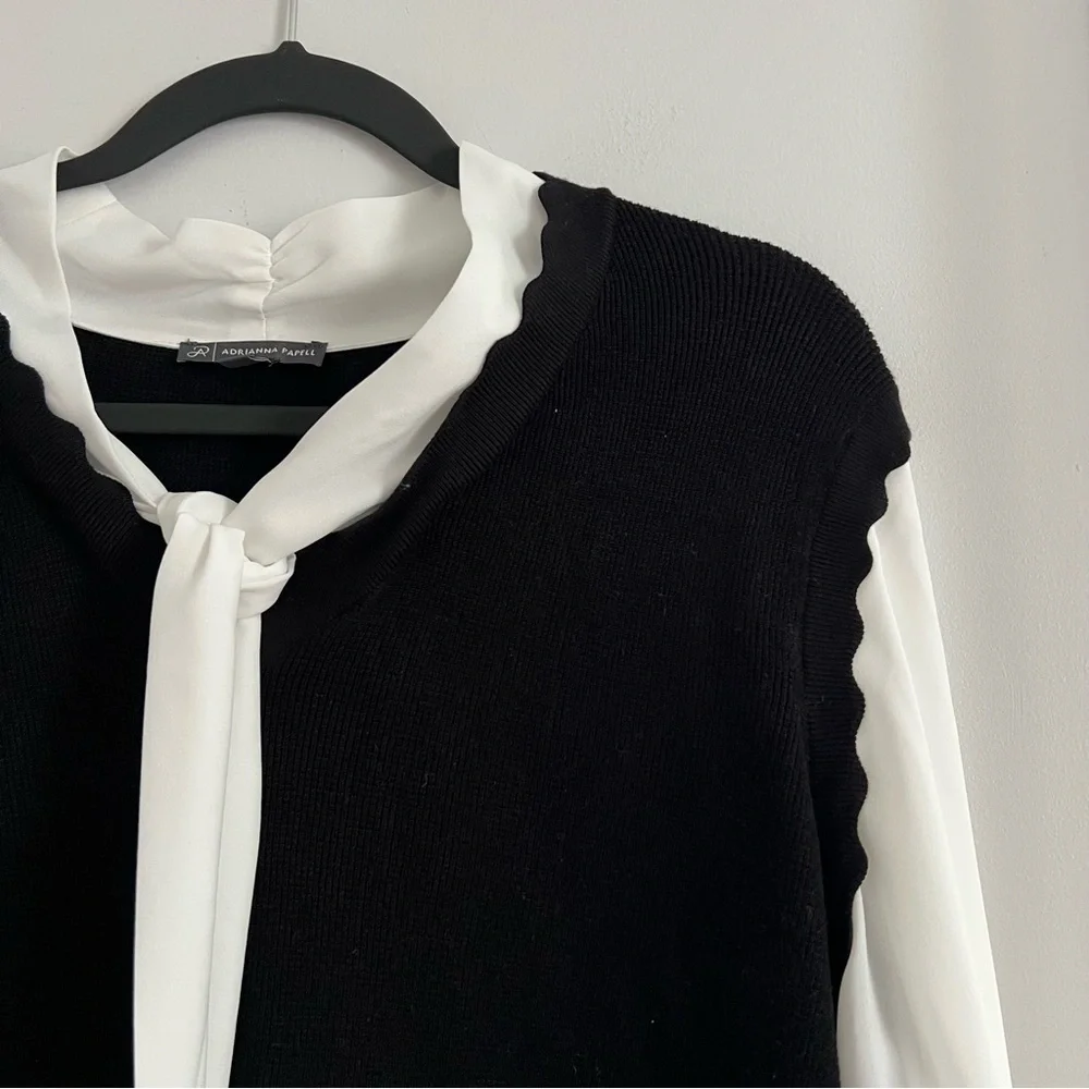 Adrianna Papell Black and White Tie-Neck Top - Picture 2 of 5